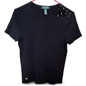 EUC Lauren Ralph Lauren Black Lace-Up Shoulder Tee